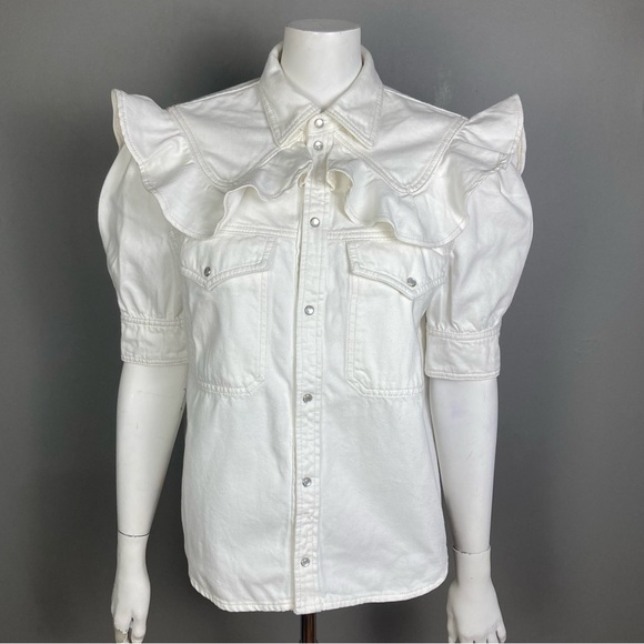 NEW Zadig & Voltaire shirt jacket Large western pearl snap ruffle Toky white - Picture 5 of 16